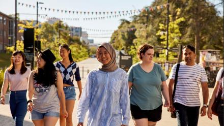Group of students walking down University Avenue