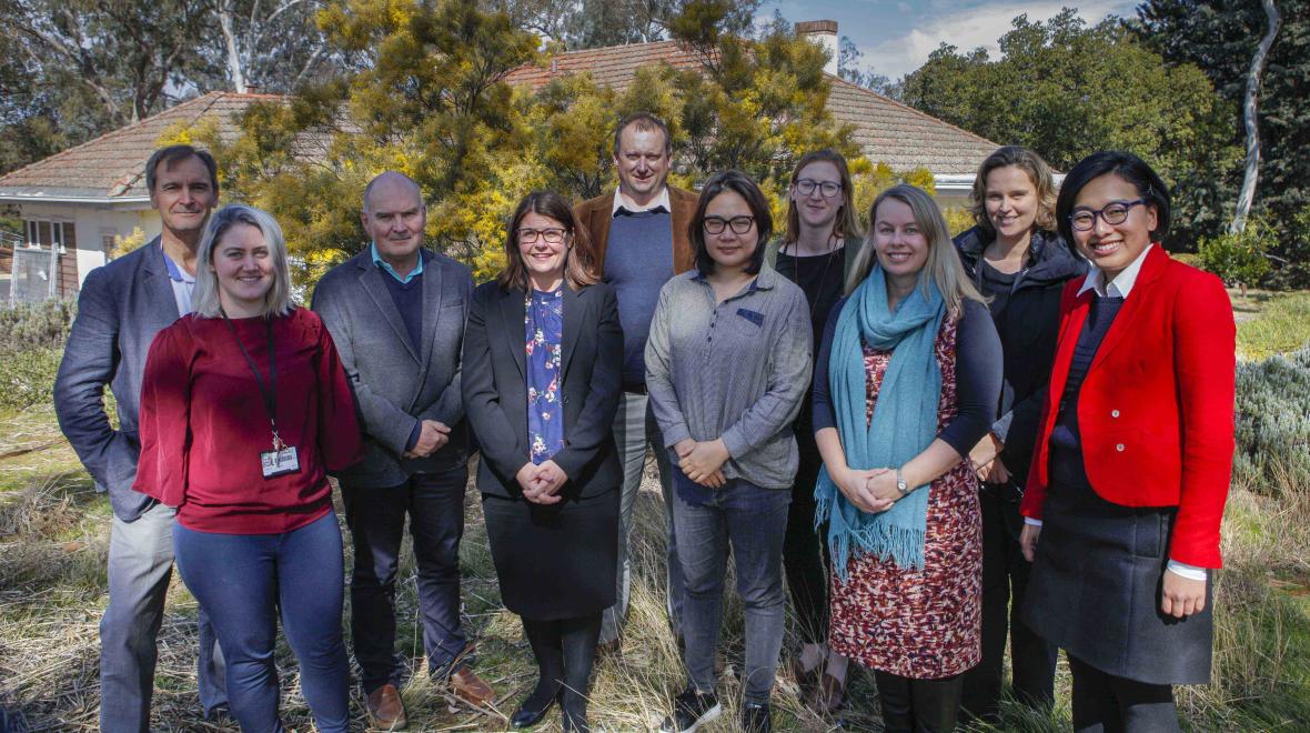 From left to right: Will Sanders; Siobhan Bourke; David Letts; Emily Lancsar; Paul Wyrwoll; Youn Jin Chung; Bec Colvin; Angie Bexley; Anthea Roberts; Elisabeth Huynh. Photo by Simon Jenkins, ANU.