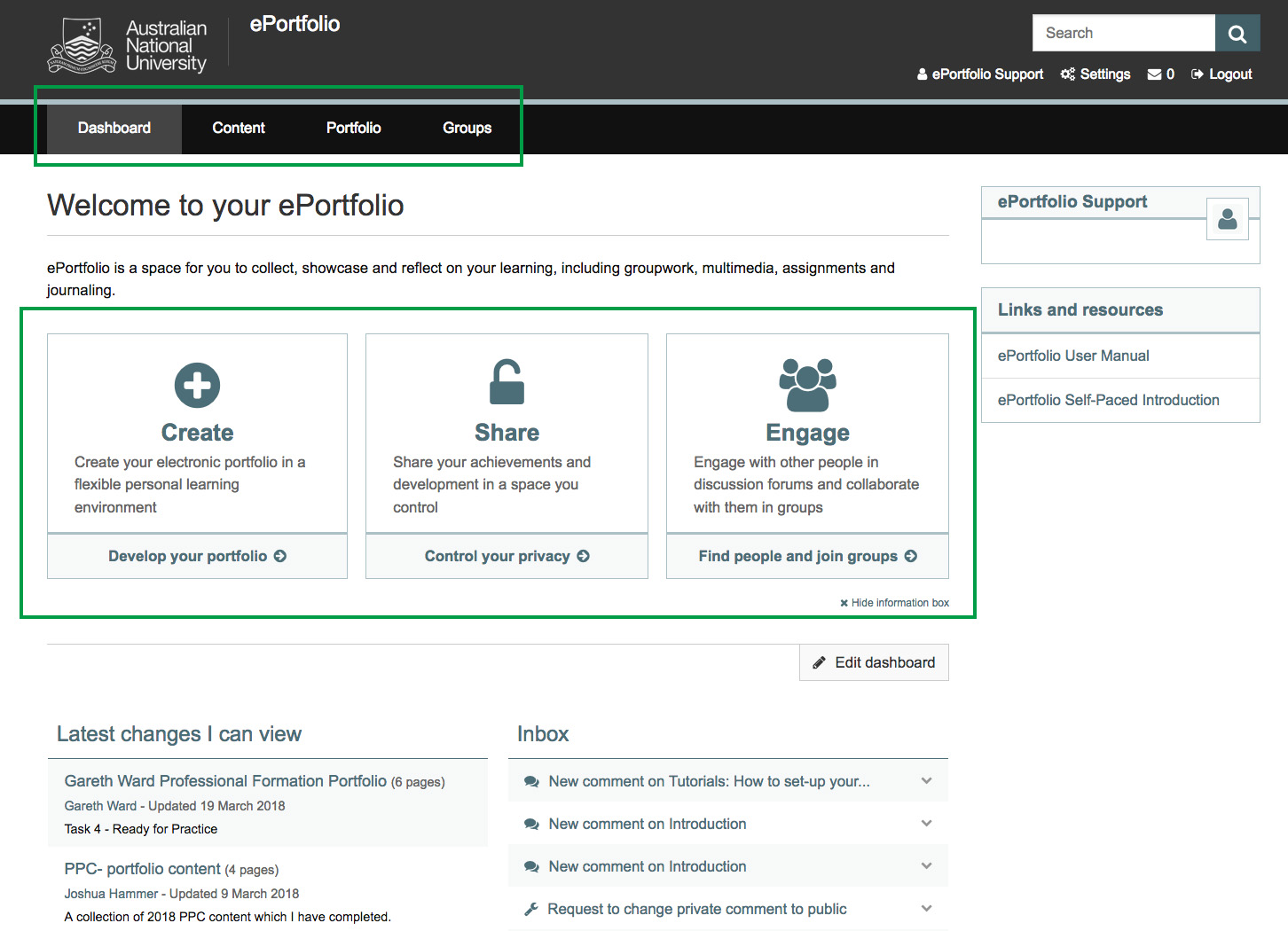 Dashboard ePortfolio