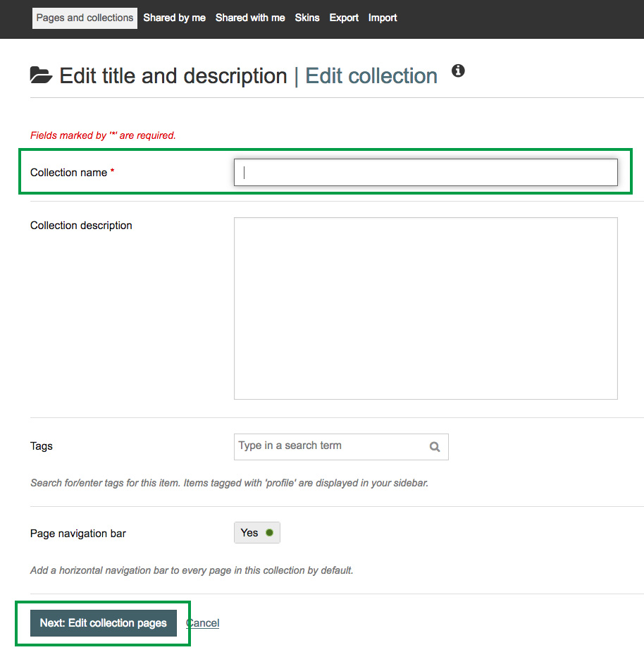 Settings page