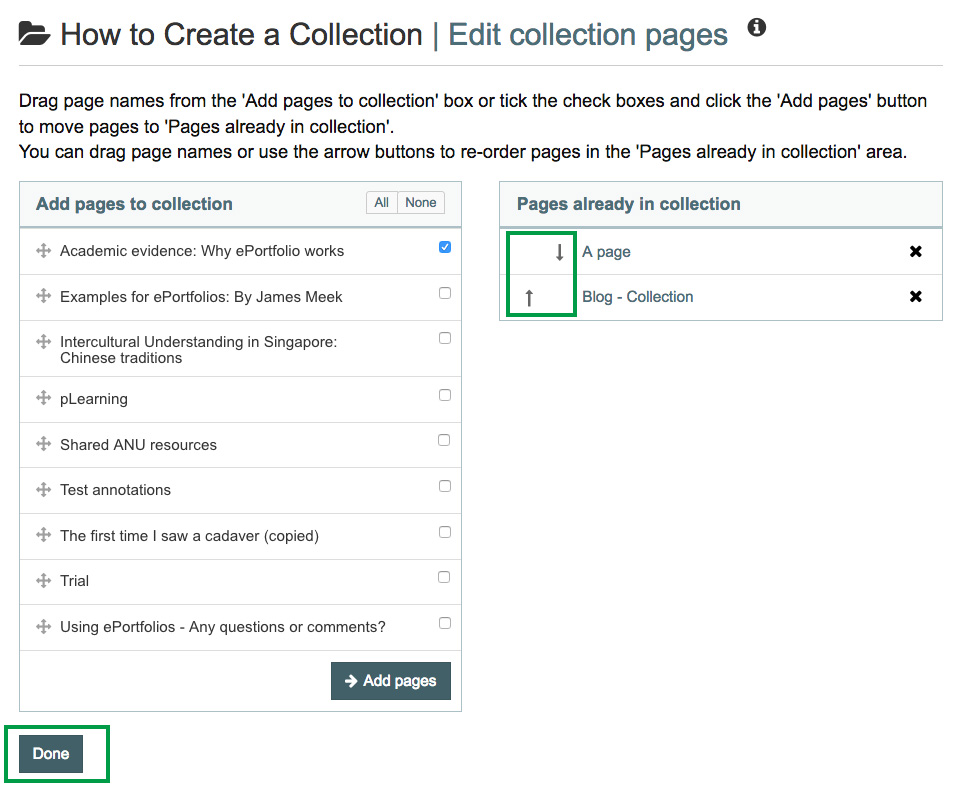 Sorting pages